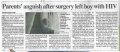 IN THE NEWS: Parents’ anguish after surgery left boy with HIV